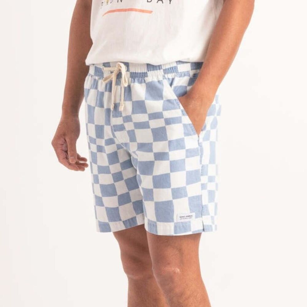 Banks Journal Shorts Mens M Blue White Checkered Drawstring Walkshort